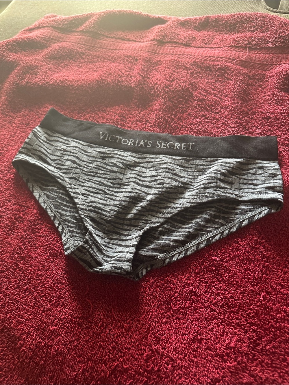 NWOT Victoria's Secret Black and Gray Striped Hipster
